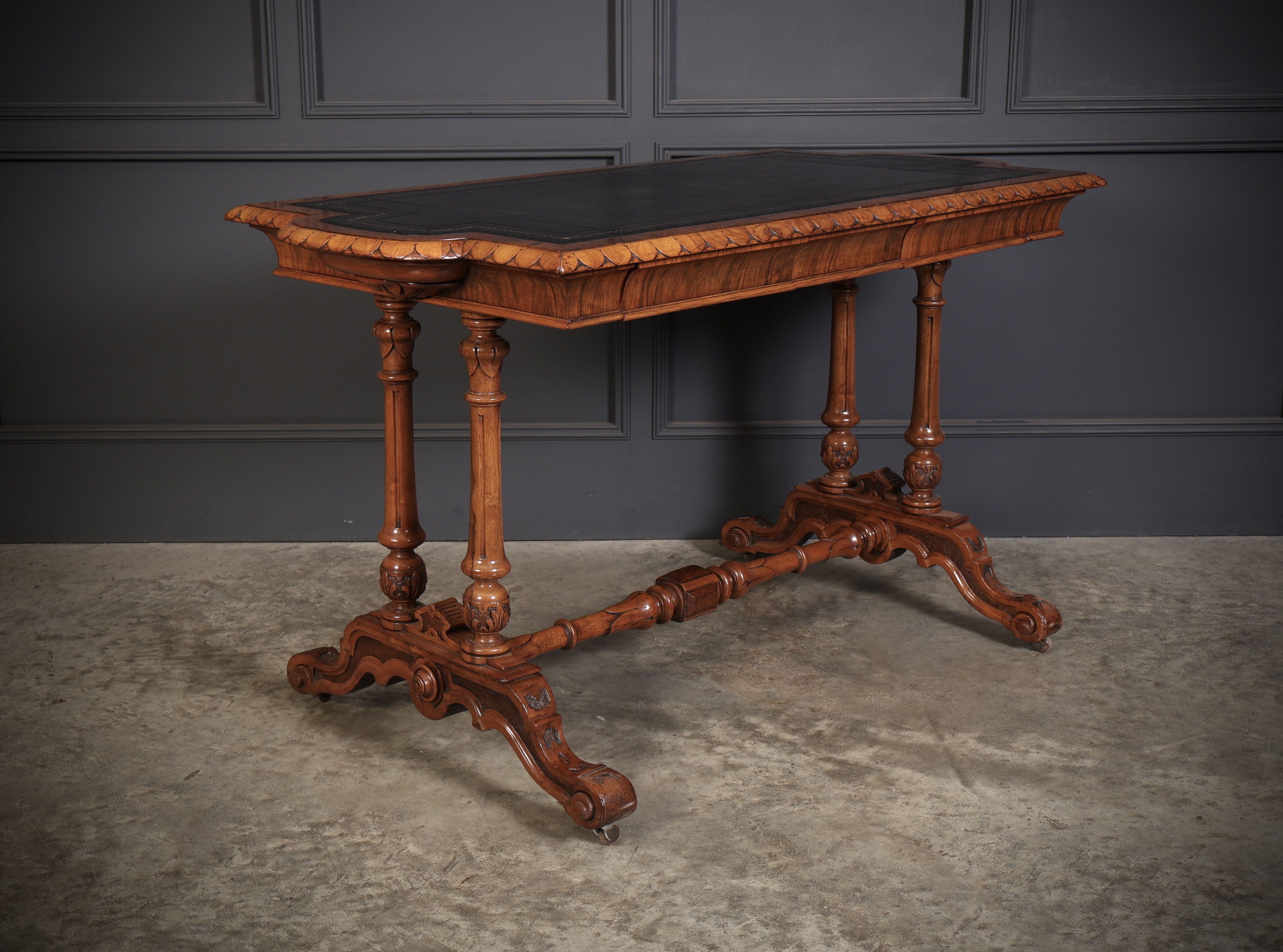 Shaped Carved Walnut Library Table Antique library tables Antique Furniture 7